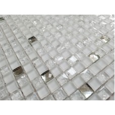 White Crystals Glass Square Mosaic Tiles Sheet Walls Floors Bathroom Kitchen